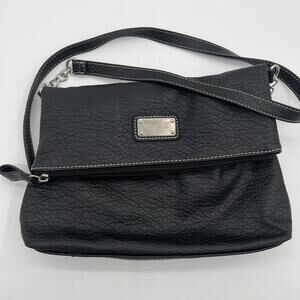 Nine West Convertible Crossbody Magnetic Fold Over Black Purse Faux Leather VGUC